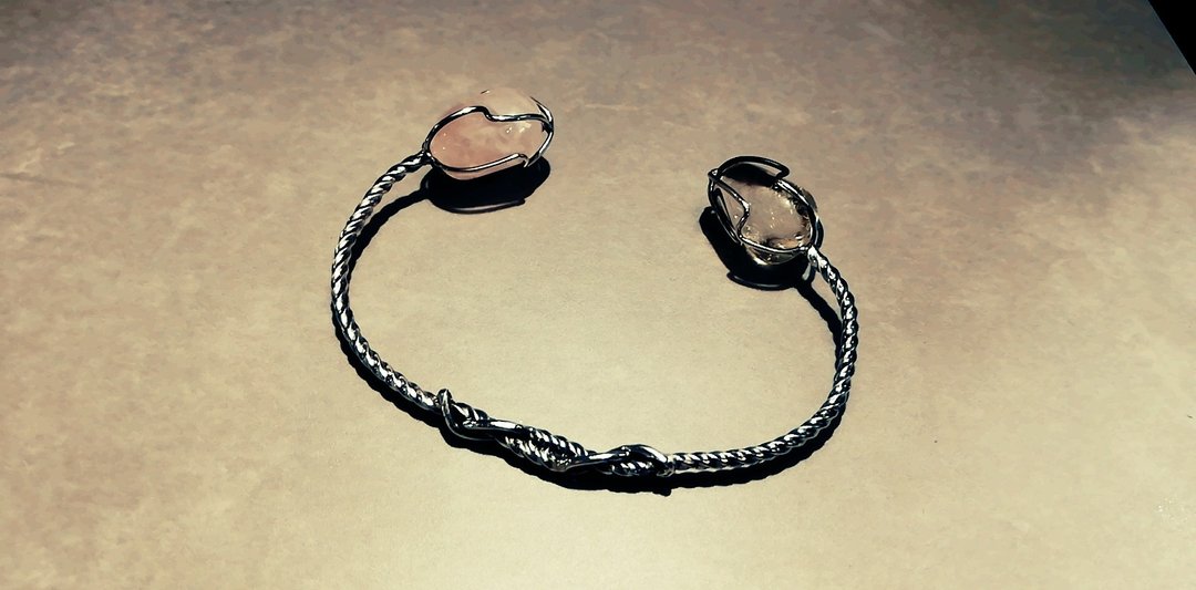 Antique Silver fork remake Women's bangle with Stone_0611 A cute gift of natural stone - 手链/手环 - 纯银 银色