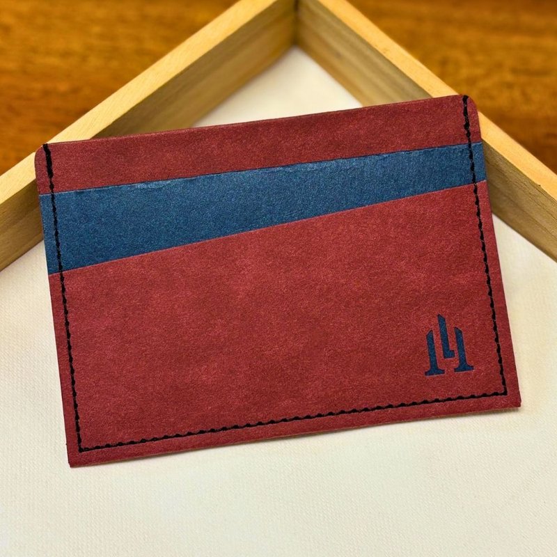 多功能纸革卡夹 复古红蓝 五个卡层 绿色时尚 天然纤维 职人手作 - 皮夹/钱包 - 环保材料 