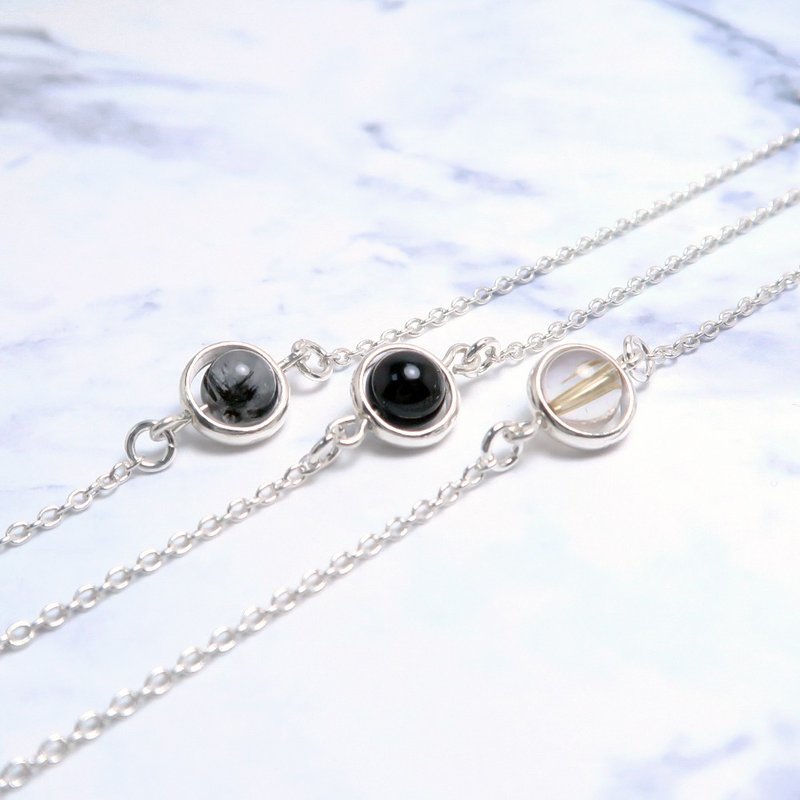 心之守护者 发晶 鹰眼石 925纯银天然石手链(大) - 手链/手环 - 纯银 银色