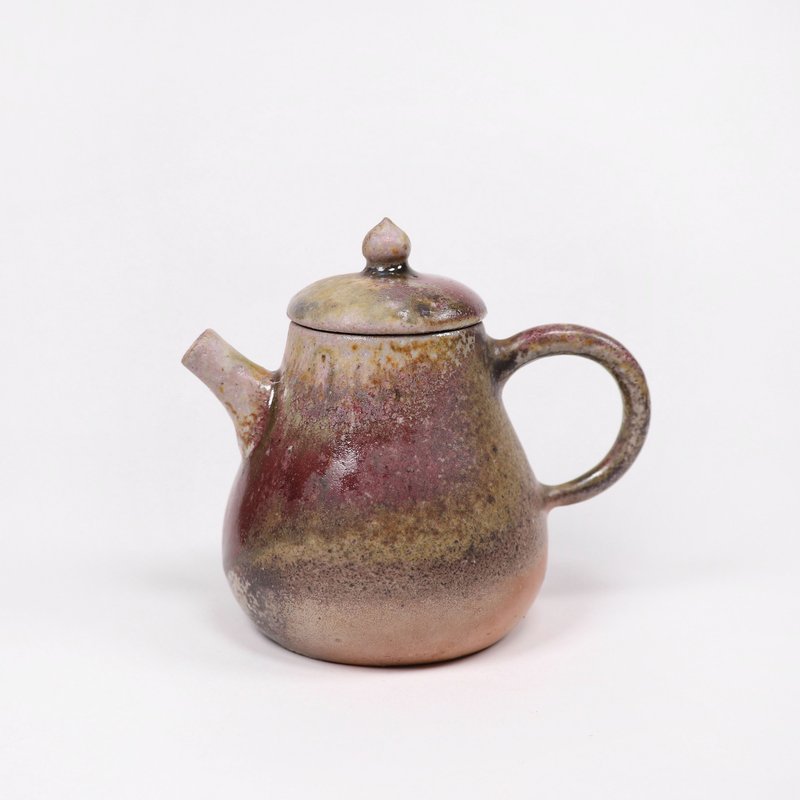 明芽窑 l 柴烧铜红落灰葫芦壶 茶壶 陶壶 陶器 陶艺品 H3 - 茶具/茶杯 - 陶 多色