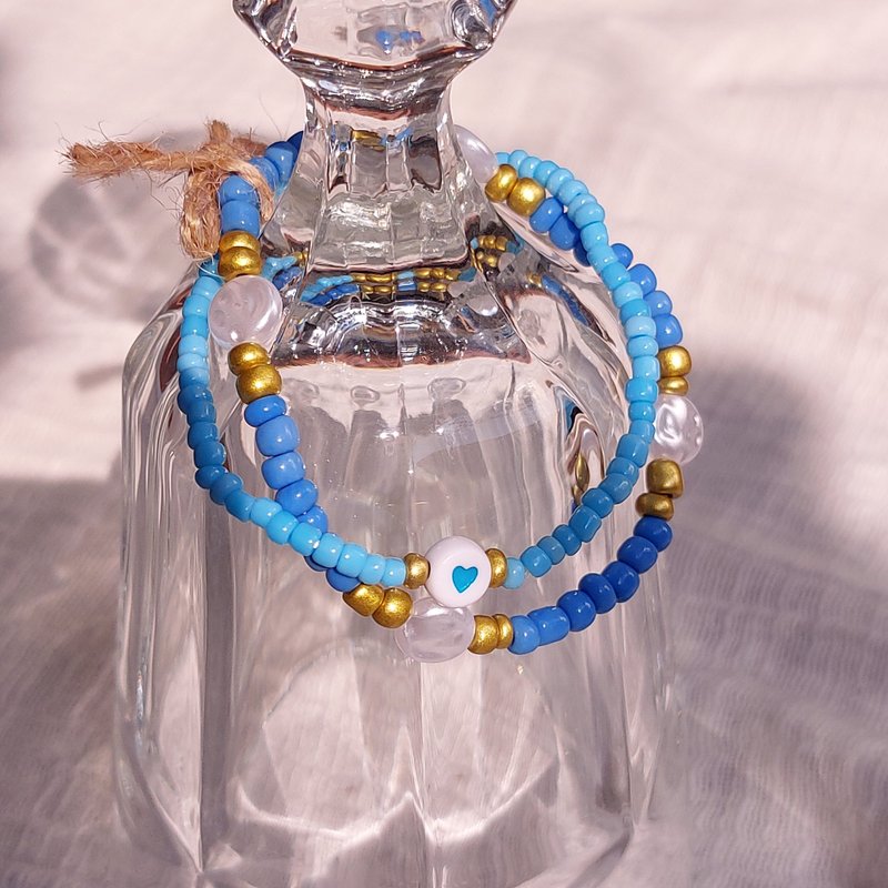 【蓝色手工串珠手链 | 清新优雅风格】串珠手链2入组 瓷珠 小米珠 - 手链/手环 - 瓷 蓝色