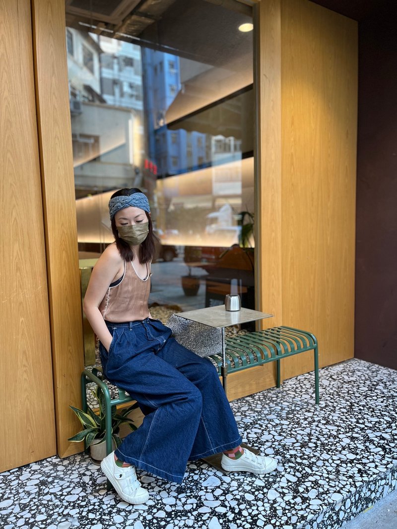 特宽手工鈎织麻花髪带  |  9.5cm濶  |  有机绵 - 发带/发箍 - 棉．麻 蓝色