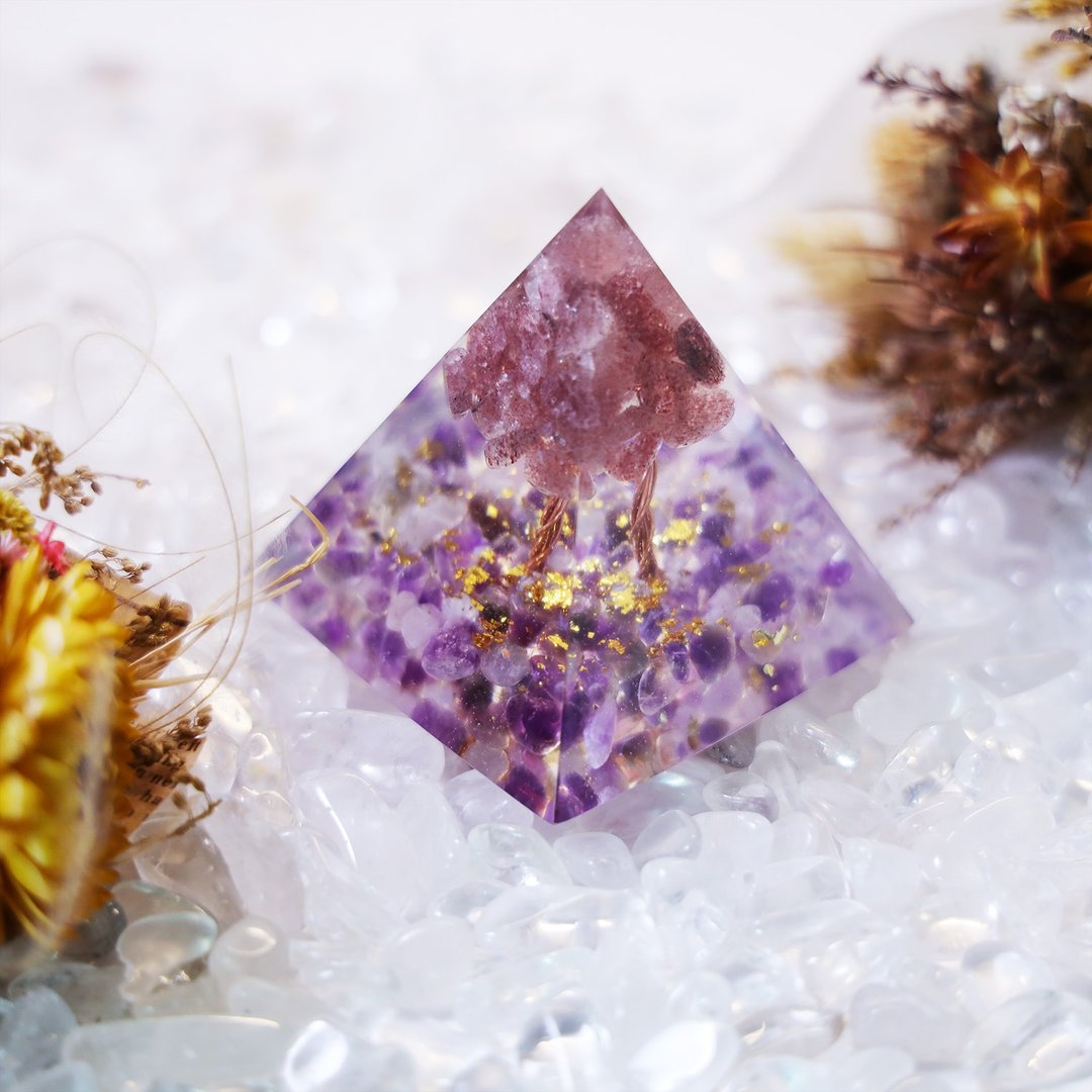 金字塔奥根塔Orgonite奥刚生命之树脉轮灵性冥想能量草莓晶紫水晶 - 其他 - 树脂 