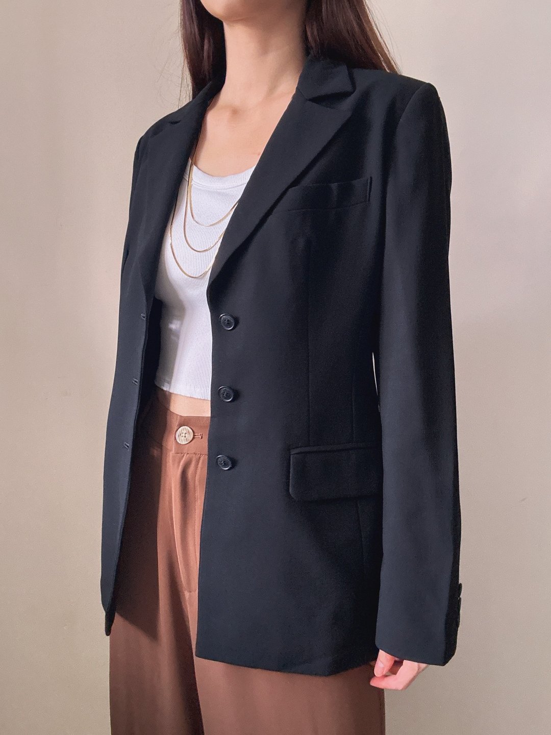 春夏秋可穿 LANVIN 日本制西装外套 西装褛 羊毛透气外套 复古 - 女装西装外套/风衣 - 羊毛 黑色