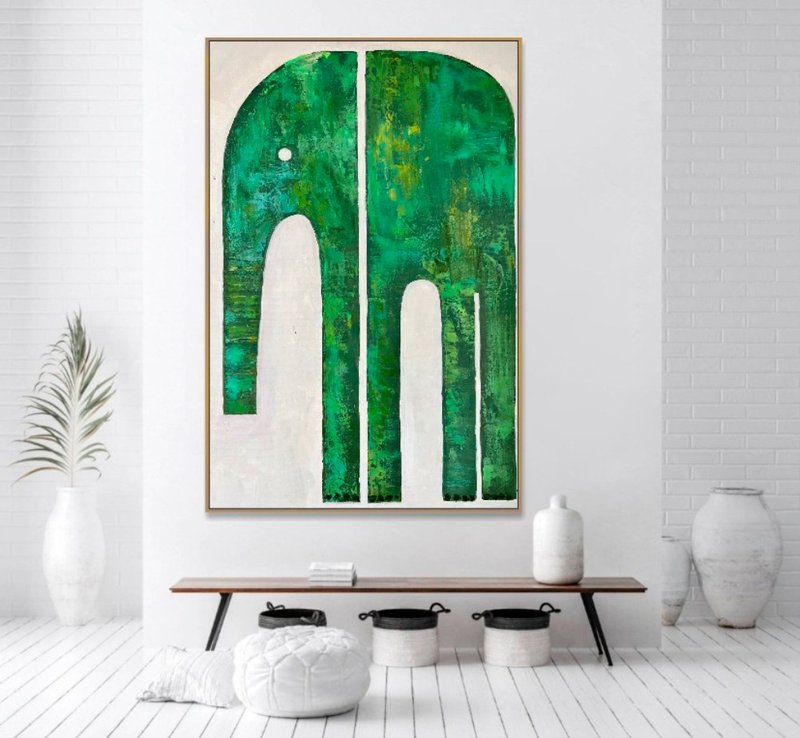 抽象绿色大象艺术画布大型动物艺术品框架绘画 - 墙贴/壁贴 - 压克力 绿色
