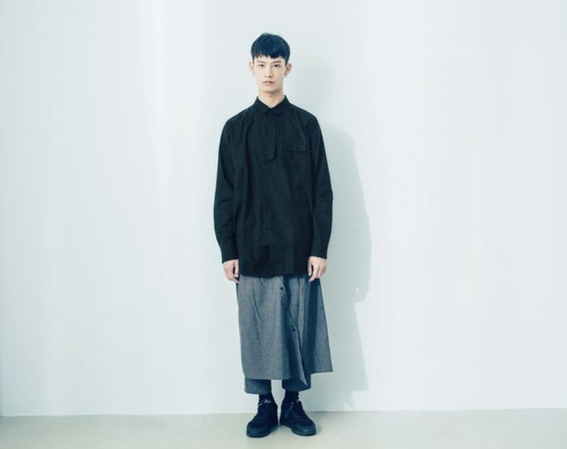 光.缺口特殊裙裤  (黑/灰) Organic Cotton & Recycle - 中性裤装 - 棉．麻 灰色