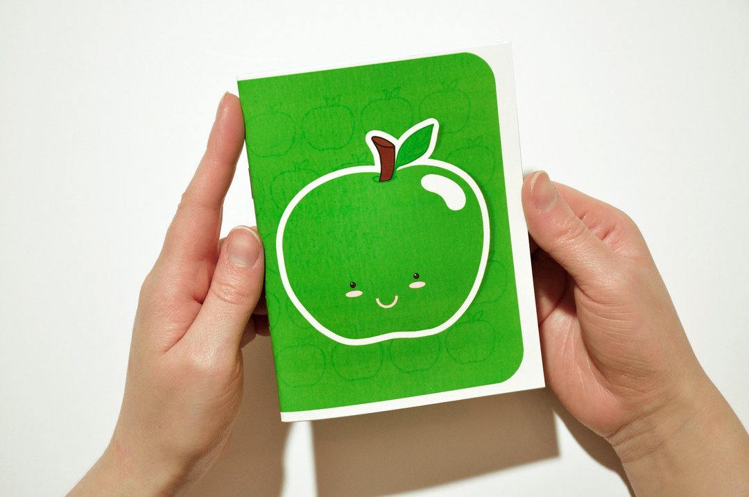 GREEN APPLE notebook. Handmade. Journals, Sketchbook, Small Journals, Pocket - 笔记本/手帐 - 纸 绿色