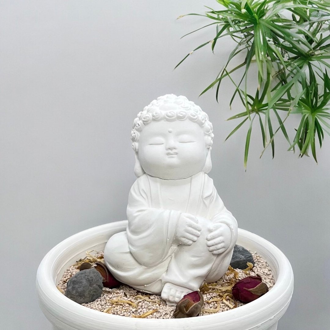禅风设计 佛艺新美学 精油香氛扩香 净念吉祥小佛之随愿中盘套组 - 玩偶/公仔 - 水泥 白色