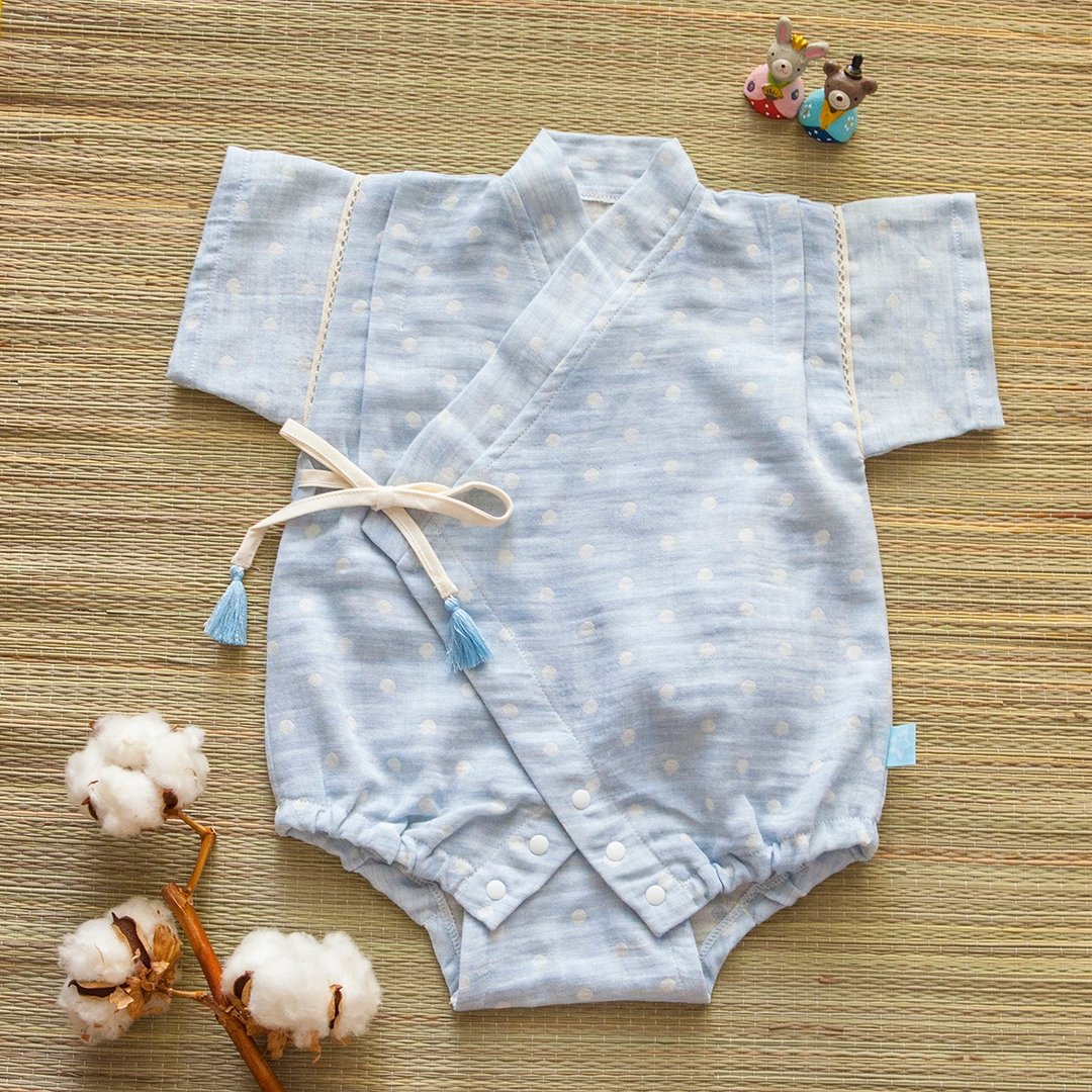 [my little star] 职人手作 天空蓝棉花糖有机棉二重纱甚平 和服 包屁衣 - 其他 - 棉 蓝色