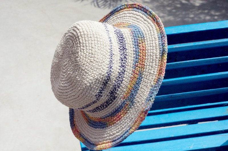 限量手工棉麻帽 / 渔夫帽 / 遮阳帽 / 草帽 - 蓝色天空渐层编织 ( 限量一件 ) - 帽子 - 棉．麻 多色