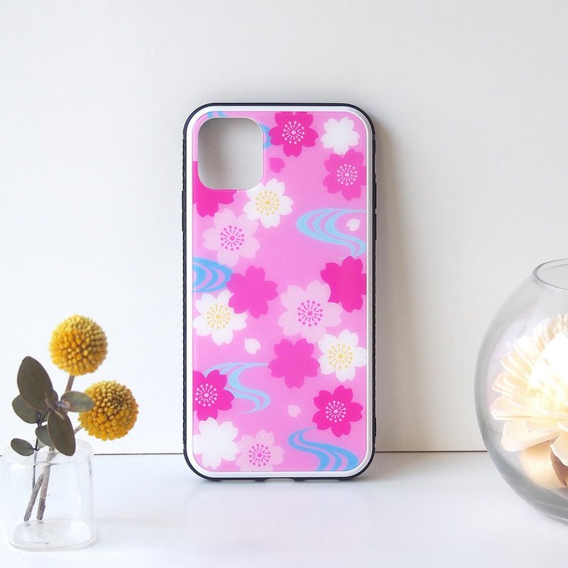 【强化玻璃 iPhone 保护壳】樱花与流水纹样 - 手机壳/手机套 - 塑料 粉红色