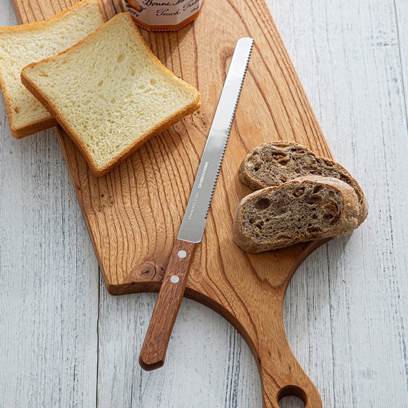 日本霜山 日式木柄不锈钢锯齿面包刀-20cm - 厨房用具 - 不锈钢 银色