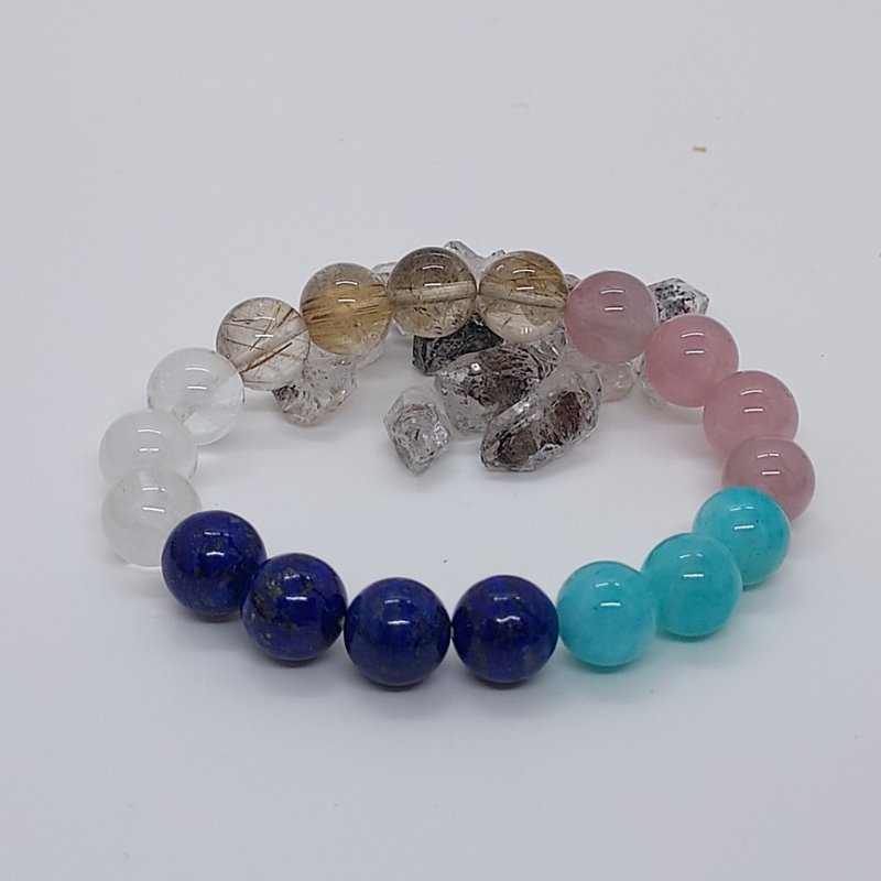 金发晶马粉晶天河石青金石白幽灵-改善运程增加财运提升事业 - 手链/手环 - 半宝石 