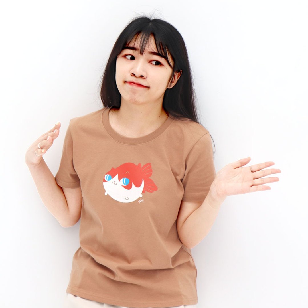 baby fishcat - Tisha金鱼喵 中性短袖tshirt - 女装 T 恤 - 棉 咖啡色