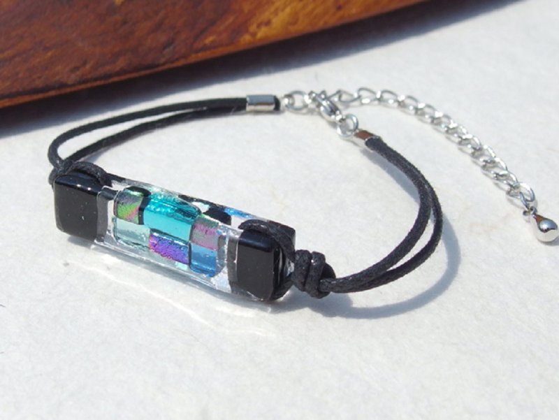 Japanese style glass (yes [indigo]) bracelet / anklet [length, metal free choice] [made-to-order] - 手链/手环 - 玻璃 黑色