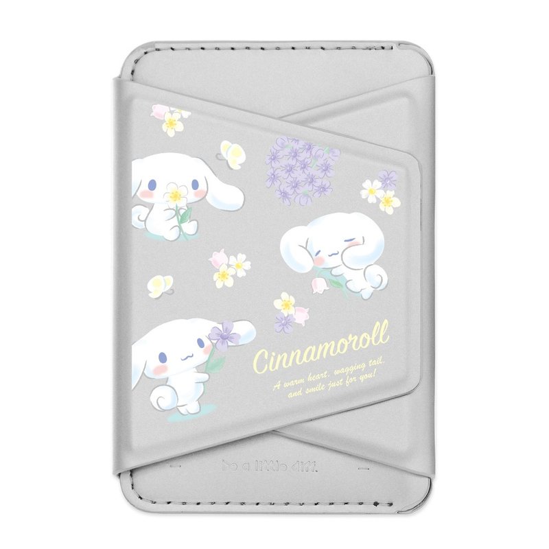 Cinnamoroll 大耳狗喜拿－银色款 支架磁吸卡包 小牛皮感 手机架 - 手机座/防尘塞 - 人造皮革 银色