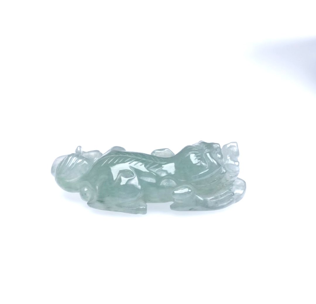 【招财神兽】冰种蓝水翡翠貔貅 | 天然 A 货翡翠 | 送礼 - 其他 - 玉石 绿色