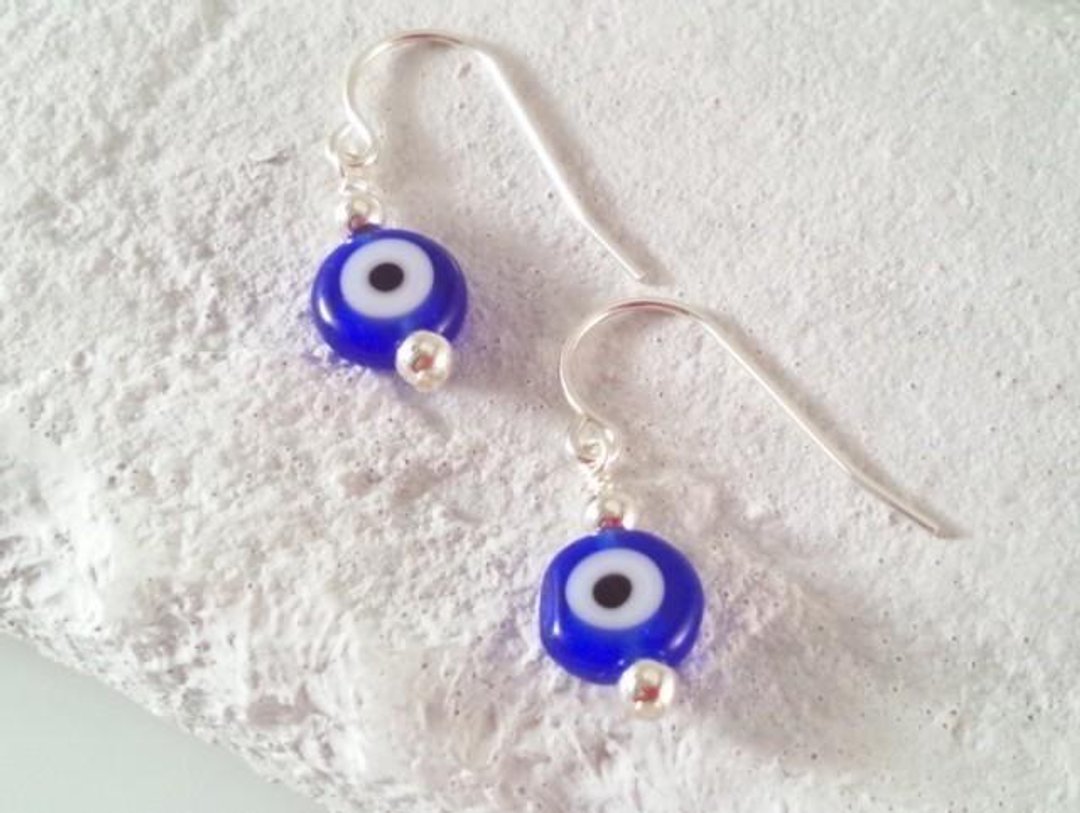 EVIL EYE Evil Eye Protection Turkish Glass SV Earrings 2 - 耳环/耳夹 - 玻璃 蓝色