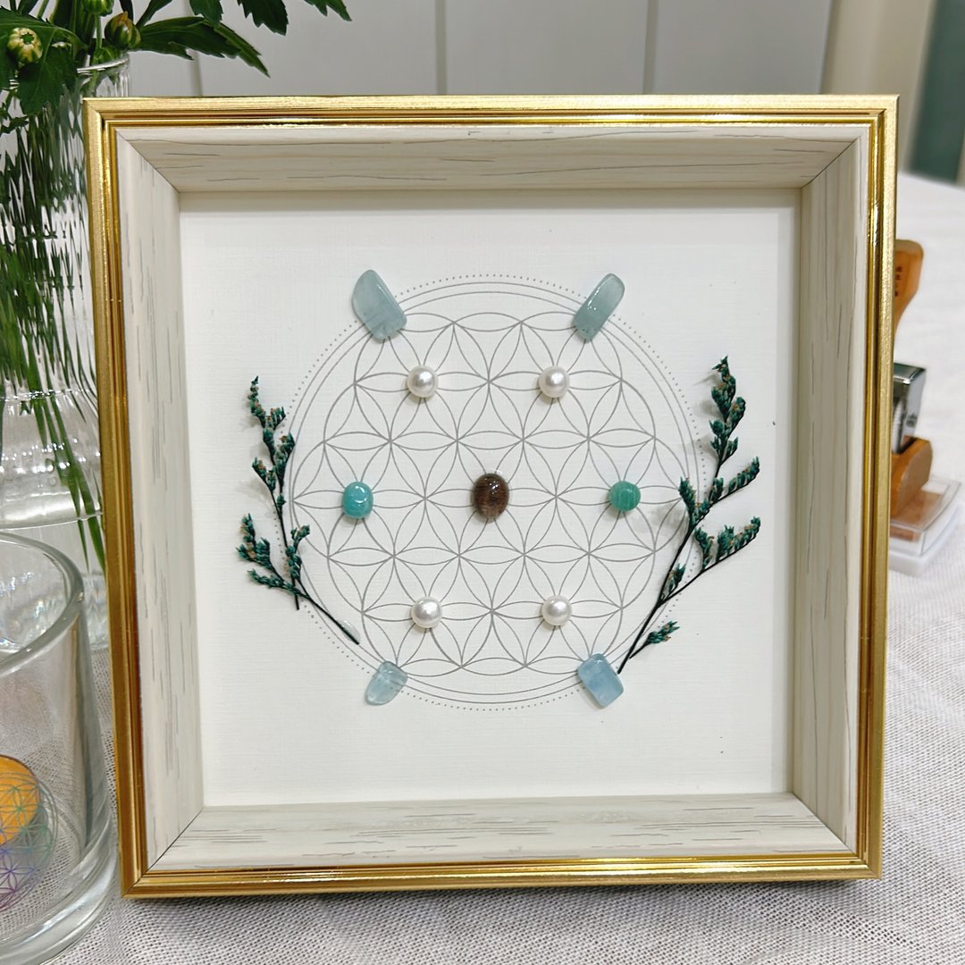 静谧的力量 水晶能量排列画- 生命之花 水晶阵祝福 现代风水摆设 - 海报/装饰画/版画 - 水晶 金色