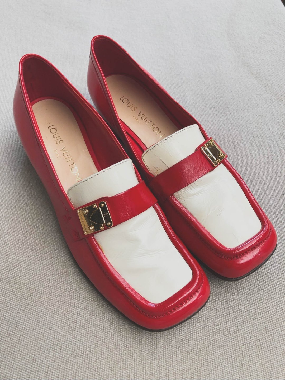 VINTAGE LOUIS VUITTON / LV 复古乐福漆皮跟鞋 - 女款牛津鞋/乐福鞋 - 真皮 红色