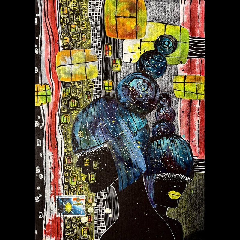 宇宙女孩画作 原创艺术 太空壁饰 黑纸艺术品 - 墙贴/壁贴 - 纸 黑色