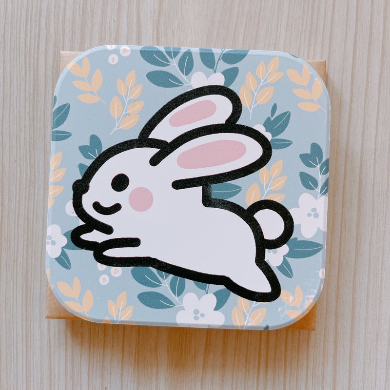 兔年 平安喜乐 吸水杯垫 方形 - 杯垫 - 瓷 白色
