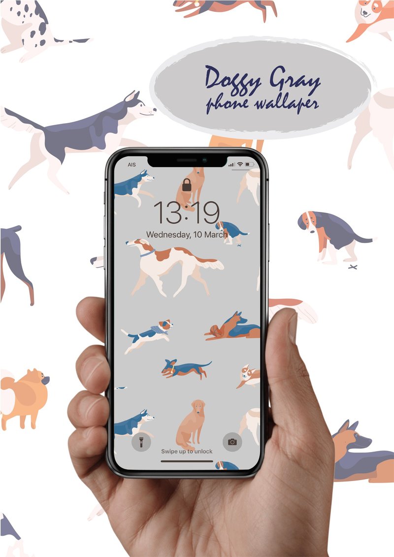 Doggy illustration phone wallpaper.Digital download. - 其他 - 其他材质 灰色