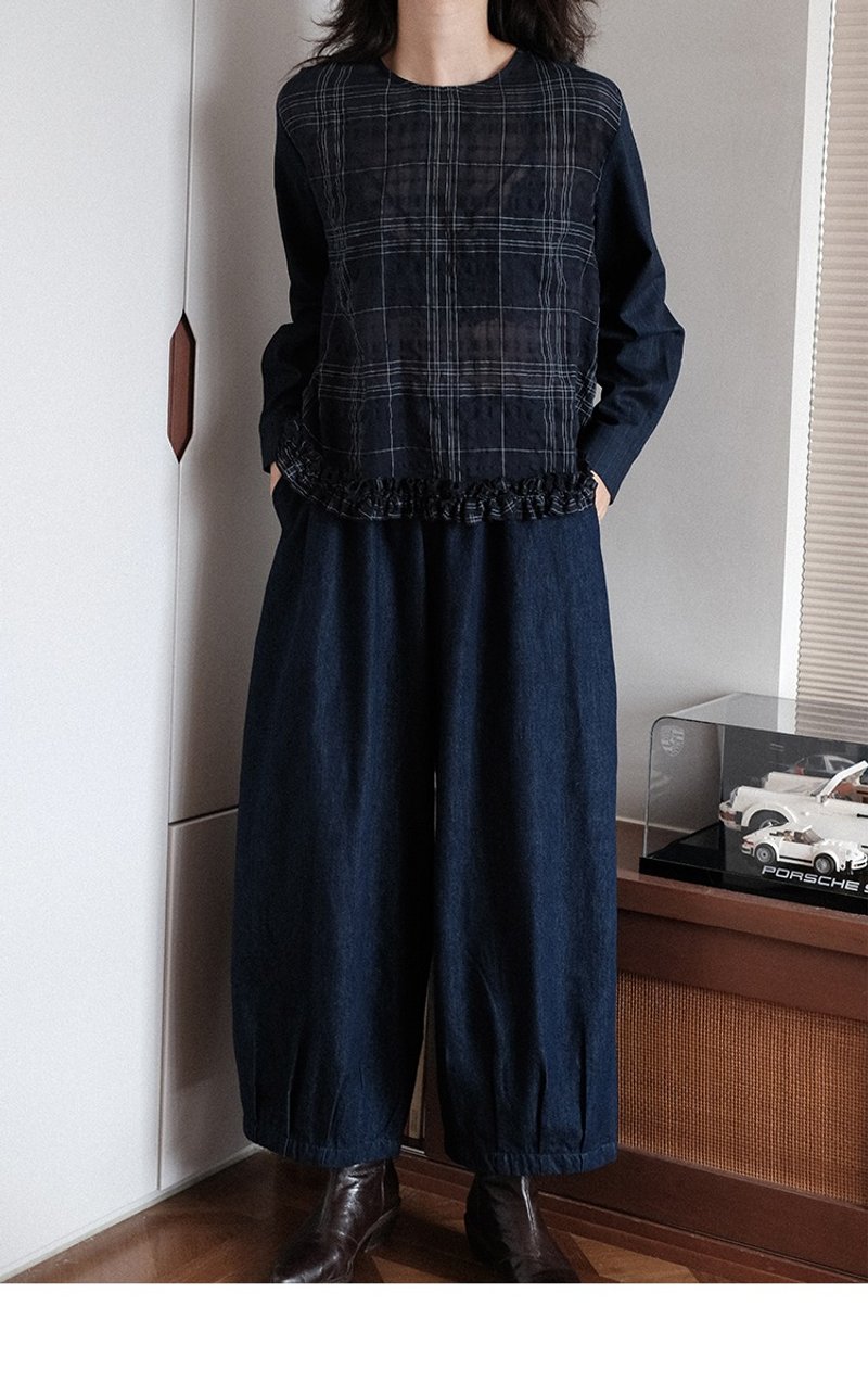 拼接长袖荷叶花边宽松休闲衬衫 - 女装衬衫 - 棉．麻 