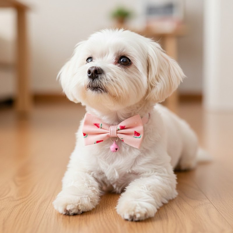 西瓜款 蝴蝶结宠物装饰项圈 猫咪 小型犬 迷你犬 - 项圈/牵绳 - 棉．麻 粉红色