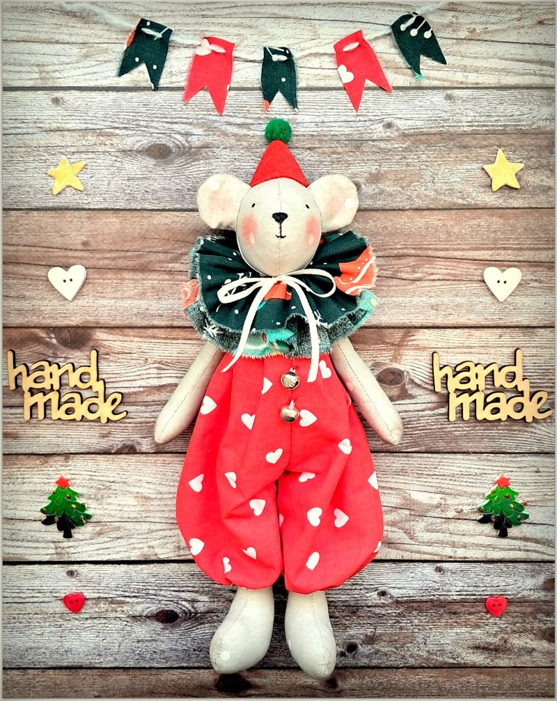 圣诞熊布艺玩具、破旧风格玩具、复古风格玩具熊、绒毛玩具 - 玩偶/公仔 - 棉．麻 红色