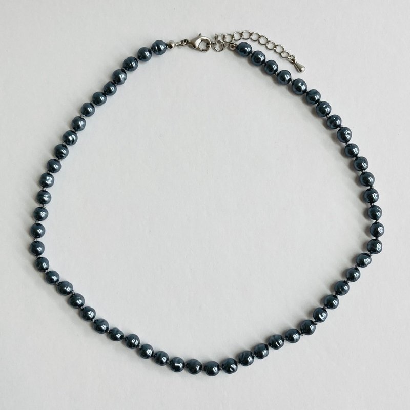 玻璃巴洛克珍珠全结项链/约 6 毫米/约 42 厘米/海军黑/日本制造 - 项链 - 玻璃 蓝色