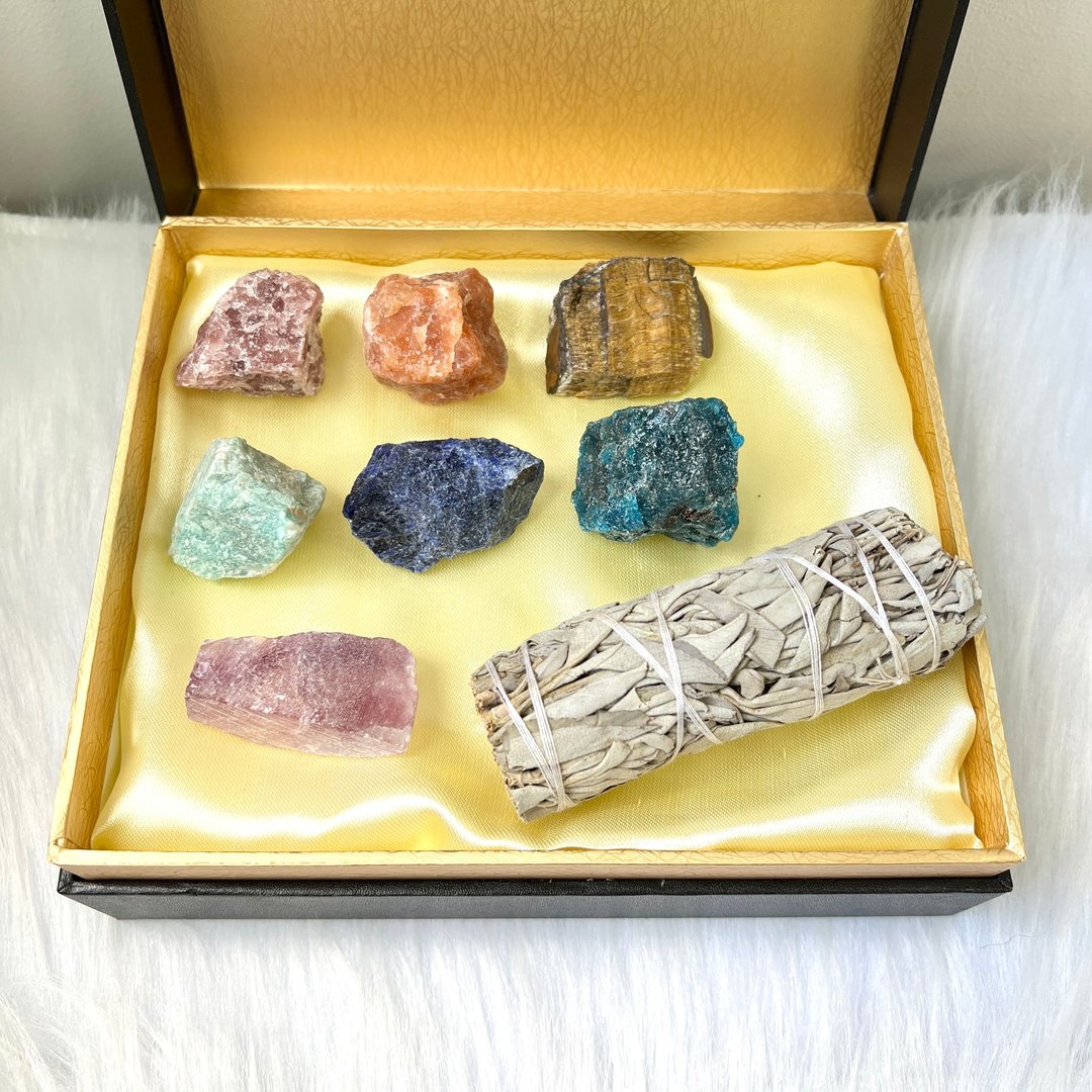 七轮水晶原石净化套装 - 鼠尾草 | 水晶原石 | 身心灵产品 - 香薰/精油/线香 - 水晶 多色