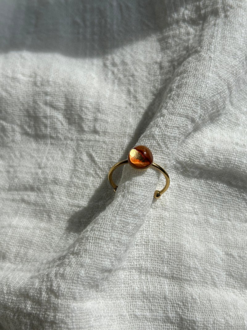 复古 琥珀焦糖 手工玻璃圆形开口戒 | 可调节戒围 独家设计 - 戒指 - 不锈钢 橘色