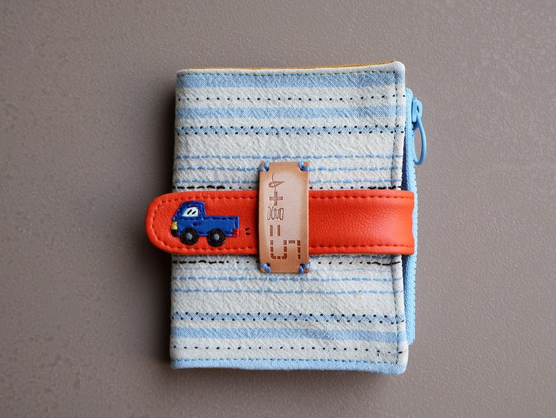 【fabric wallet】蓝色发财车 布短夹/中短夹 - 皮夹/钱包 - 棉．麻 绿色