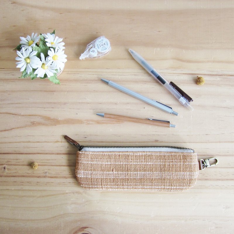 Pencil Cases Hand Woven and Botanical Dyed Cotton Natural-Tan Color - 化妆包/杂物包 - 棉．麻 橘色