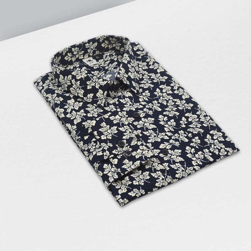 深蓝花衬衫-沉稳而高贵的午夜蓝 - 男装衬衫 - 棉．麻 蓝色