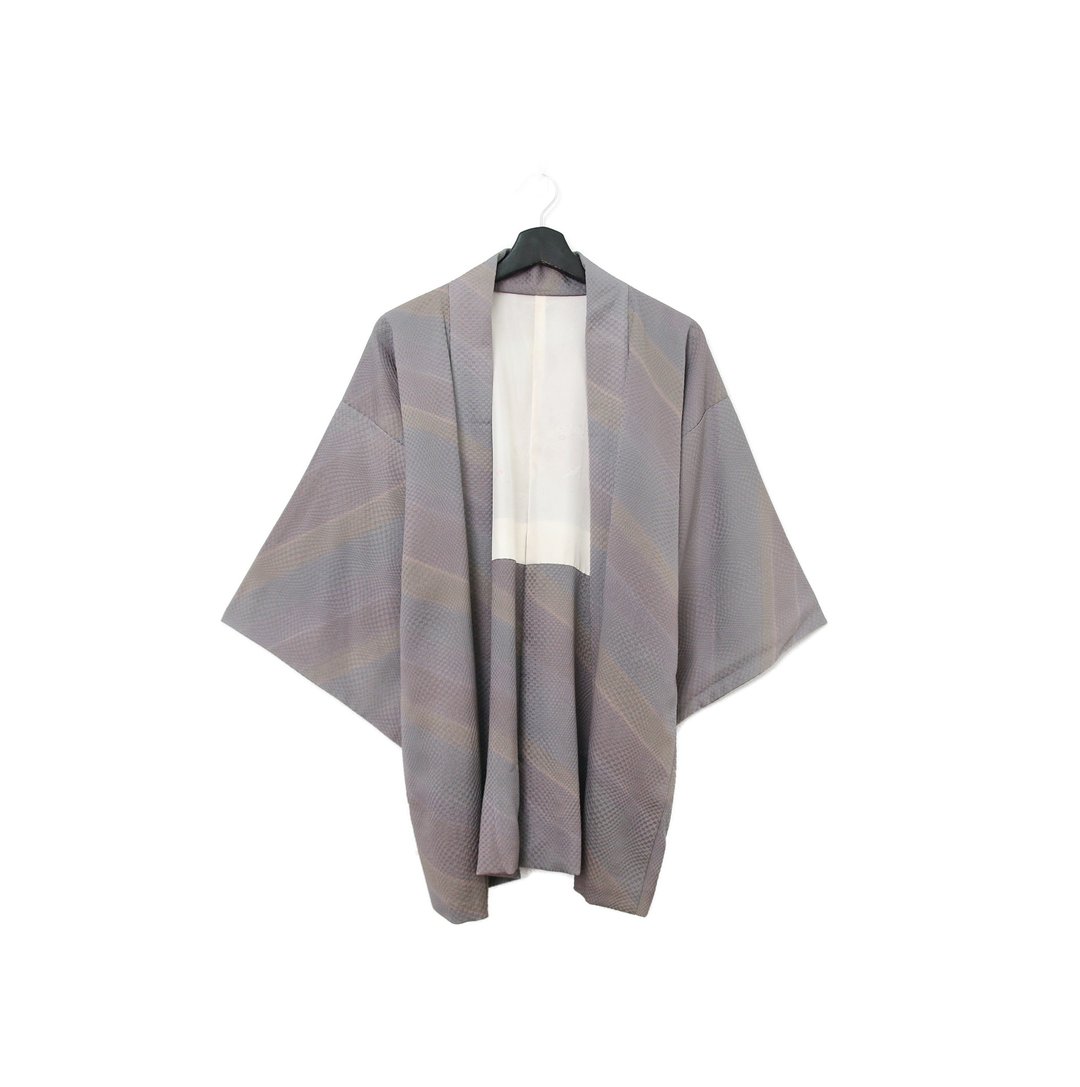 Back to Green-日本带回羽织 灰紫波纹  kb-62/vintage kimono - 女装休闲/机能外套 - 丝．绢 