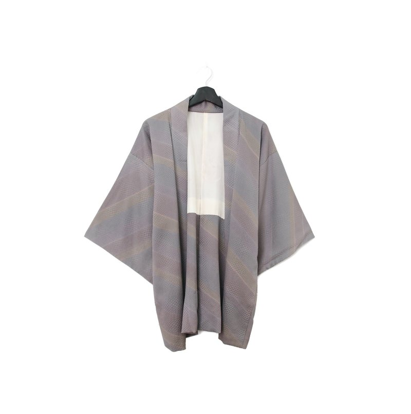 Back to Green-日本带回羽织 灰紫波纹  kb-62/vintage kimono - 女装休闲/机能外套 - 丝．绢 