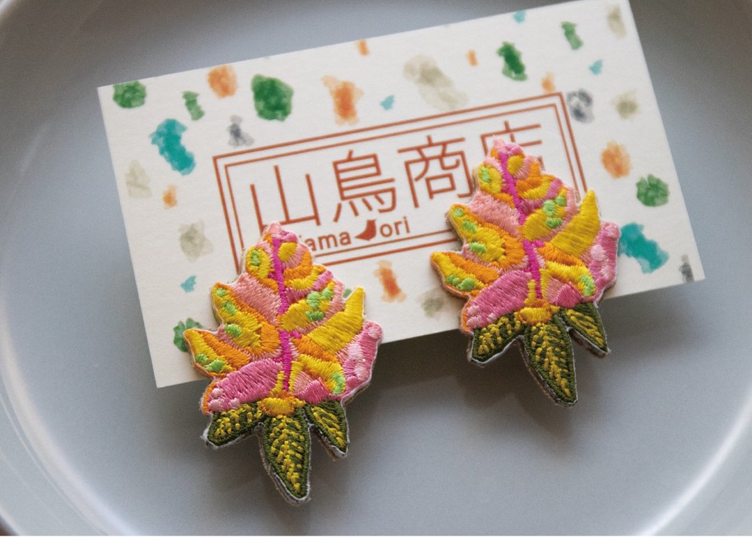 【刺繍ear accessory】黄-芒果- - 耳环/耳夹 - 绣线 黄色