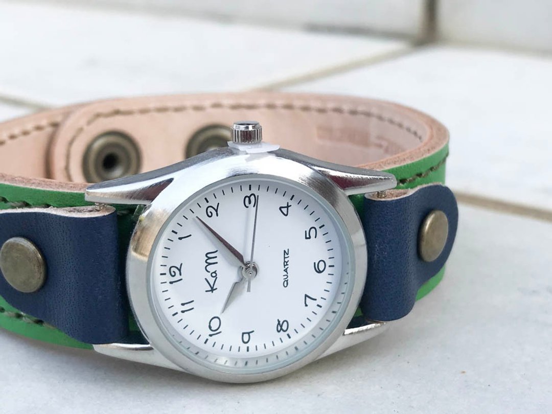 STITCH Vintage Casual Green Stitch Run Watch Easy-to-read dial SRW-GWN-OA - 女表 - 真皮 绿色