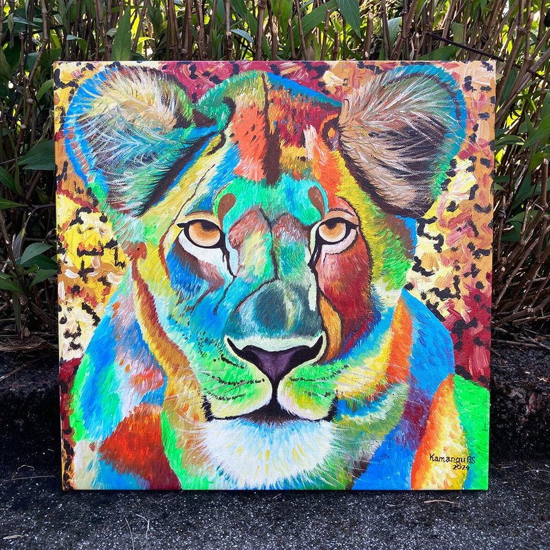 【V052彩虹之狮】非洲艺术空运来台/40x40cm - 海报/装饰画/版画 - 其他材质 