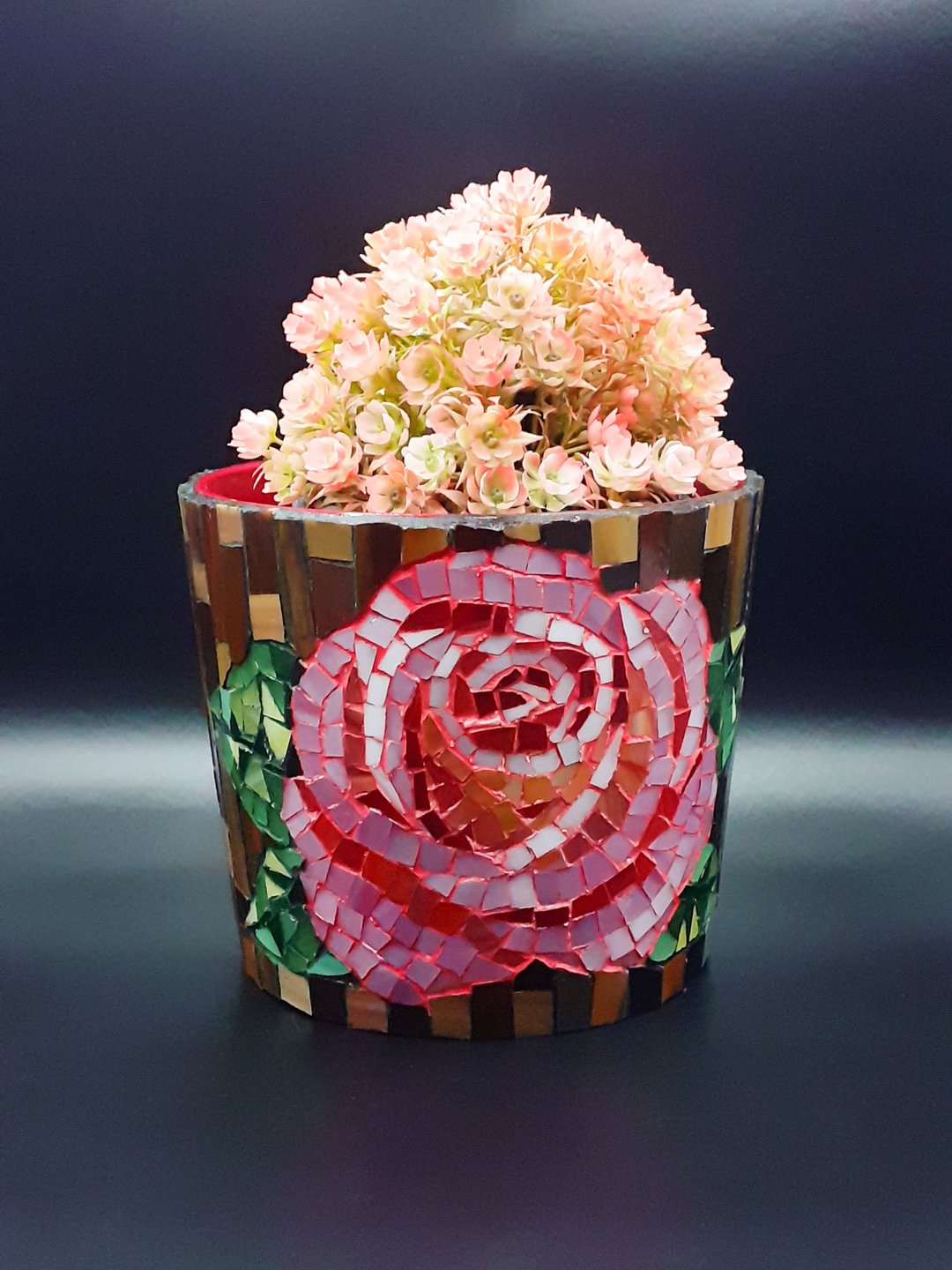 彩色玻璃马赛克花盆玫瑰花马赛克玻璃陶瓷花瓶 - 花瓶/陶器 - 陶 多色