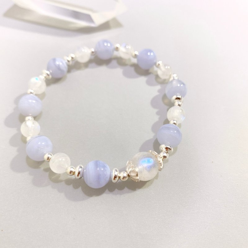 Ops Blue Lace Agate bracelet-蓝纹玛瑙/疗愈/纾压/蓝紫/月光石 - 手链/手环 - 宝石 蓝色