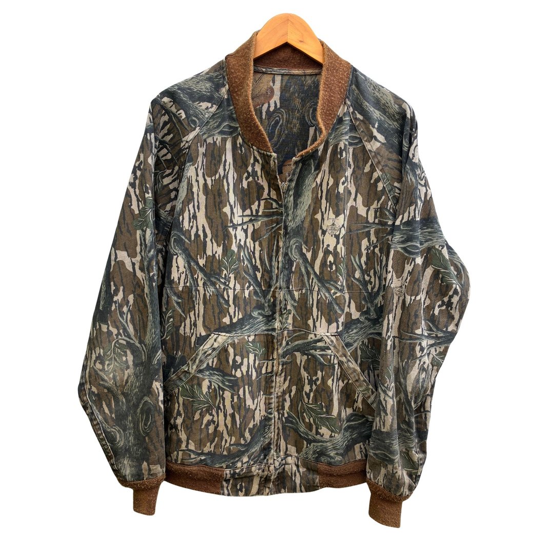 复古 Mossy Oak 可翻面狩猎/秋叶夹克 破损拉链。 - 男装外套 - 棉．麻 咖啡色