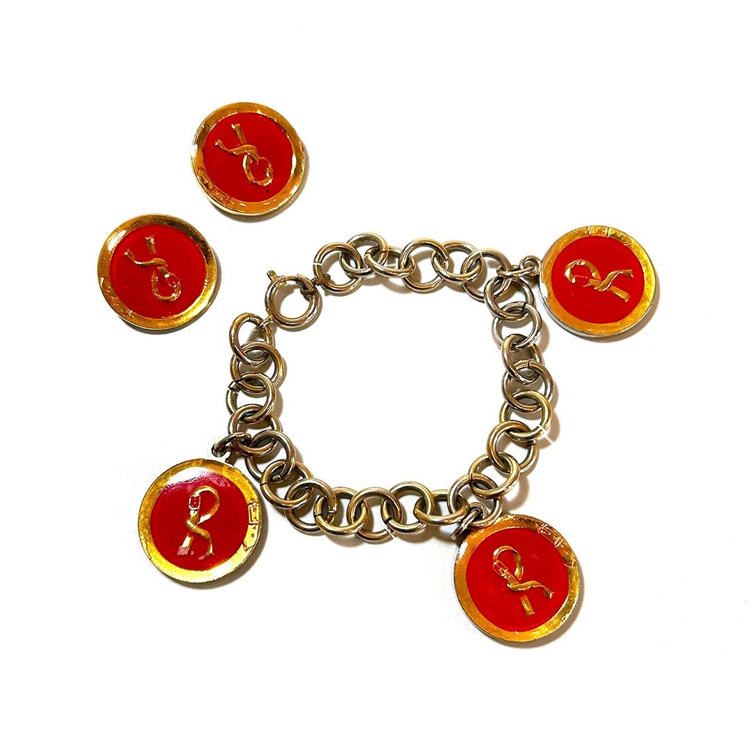 Roberta 复古 红色 珐琅 Logo 坠饰 手链 耳环 组合 - 耳环/耳夹 - 其他材质 红色