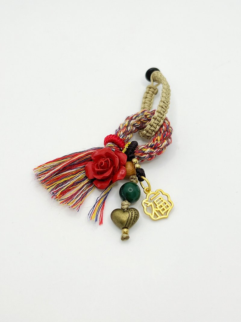 吉祥如意玫瑰朱砂五彩线编织万能挂饰 - 吊饰 - 其他材质 红色