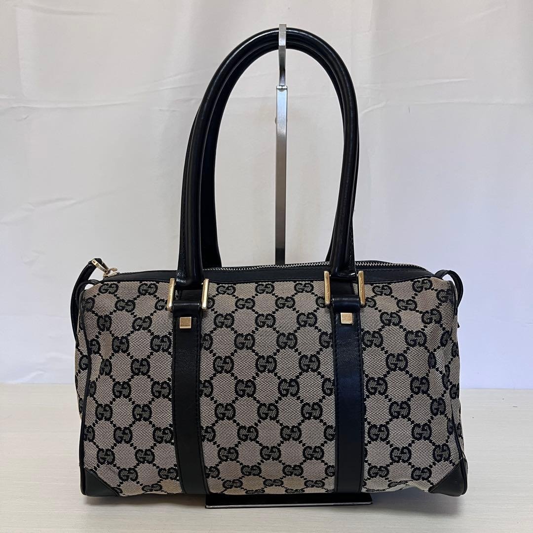 正品 GUCCI 古驰 迷你波士顿包 手提包 GG帆布 皮革 黑色 米色 000・0851 二手 - 手提包/手提袋 - 其他材质 