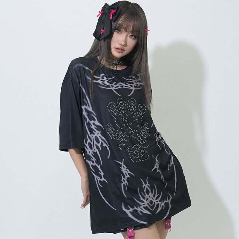 梦魇兔双面印花铆钉造型宽松中性短袖T恤ACDC RAG台湾JA0774 - 女装 T 恤 - 聚酯纤维 