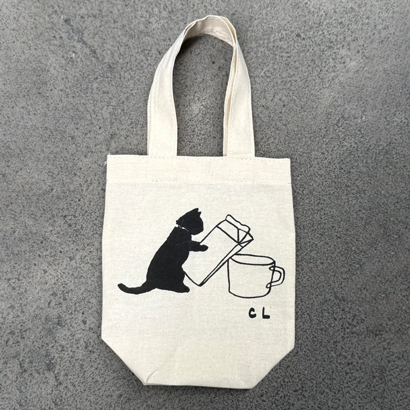 猫咪倒牛奶 一杯袋 - 手提包/手提袋 - 棉．麻 白色