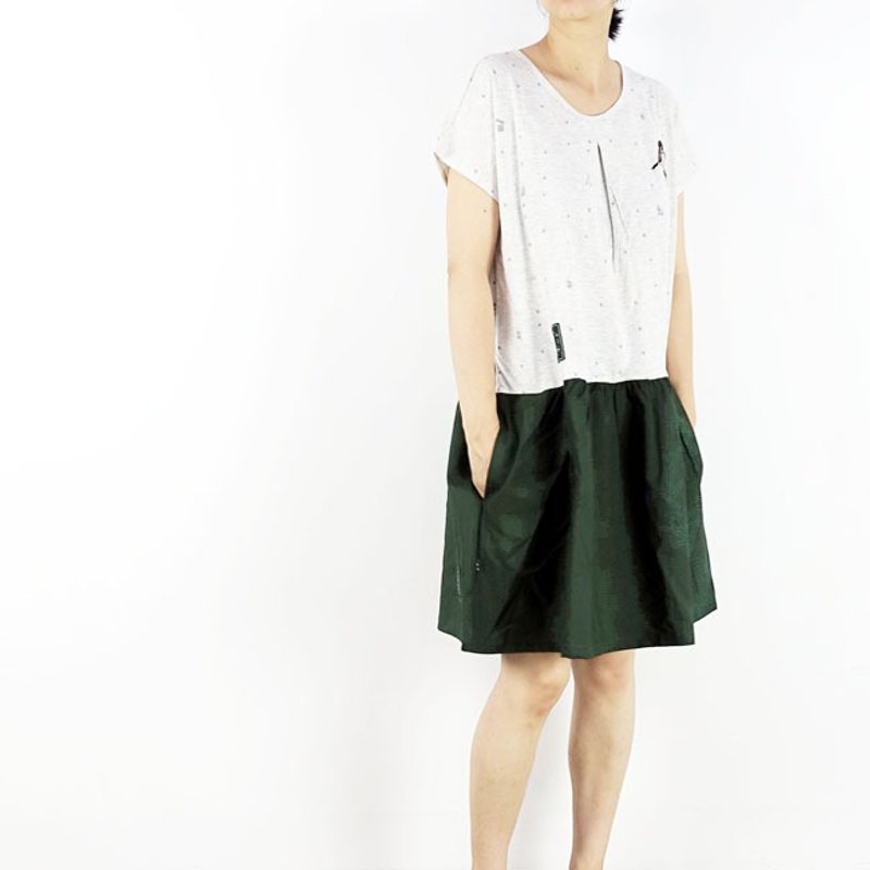 Urb 一筒去郊游 / 口袋洋装款 (宽松版型) - 洋装/连衣裙 - 棉．麻 绿色